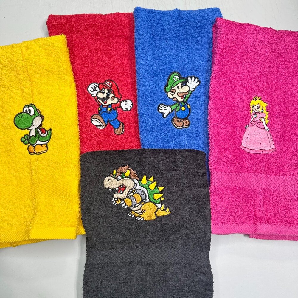 Mario Bros Embroidered Hand Towels Bathroom Home Decor Luigi Bowser Yoshi